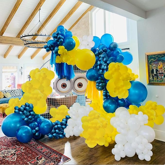 Yellow Blue Clear Balloon, 60 Pcs 12 Inches Metallic Blue Cartoon Theme Balloon Garland Arch Kit for Kids Baby Shower Anniversary Engagement Birthday Wedding Graduation Party Decorations