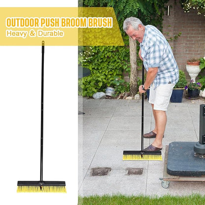 Zhehao 10 Pack 18 Inches Push Broom Outdoor, Multi Surface Garden Brush Broom with Adjustable 63" Long Handle for Deck, Driveway, Patio, Warehouse, Garage, Yard, Concrete Floor Cleaning (Yellow)