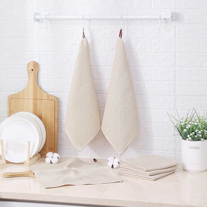 Kitinjoy 100% Cotton Kitchen Dish Cloths, 6-Pack Waffle Weave Dish Towels for Drying Dishes Super Soft Absorbent Quick Drying Dish Rags, 12 X 12 Inches, Beige