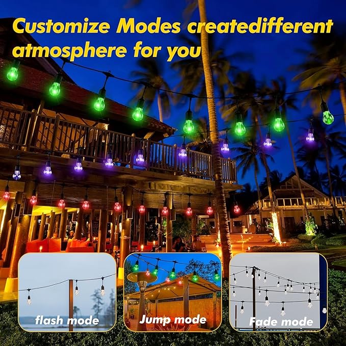 RGB Solar String Lights 144FT, IP65 Waterproof Dimmable Outdoor String Lights - Shatterproof Bulbs, 8 Modes Patio Lights for Garden, Cafe