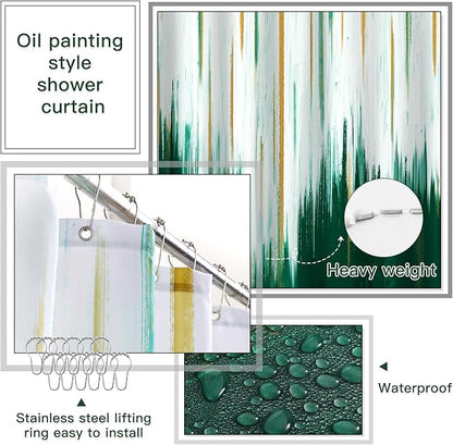 32PCS Bathroom Sets with Shower Curtain and Rugs-Dark Green Bathroom Accessories,Non Slip Bathroom Rugs Set with Toilet Lid Cover, Waterproof Shower Curtain, 3PC Soap Dispenser with Trash Can