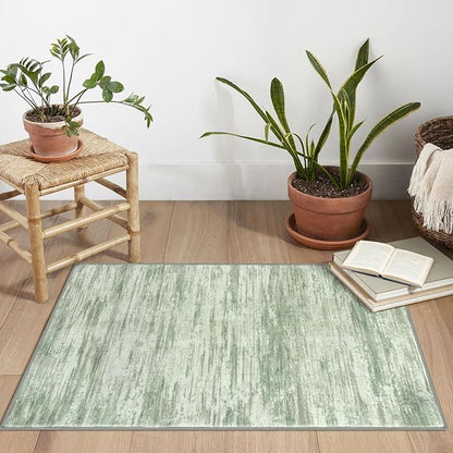 2x3 Modern Abstract Rug for Entryway, Light Sage Green and Ivory Super Soft Small Area Rug, Washable Non-Slip Kitchen Rugs, Low-Pile Mat for Bedside, Indoor Door Mat