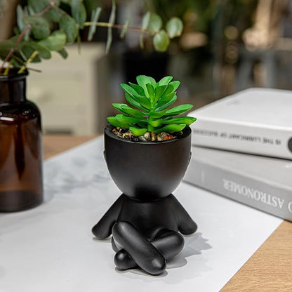 HEYO-YEPY 3PCS Cute Artificial Plant Office Decor for Women and Men, Aesthetic Desk Plant Decor for Office and Home, Potted Small Fake Plants for Indoor Decoration, Black Pots Green Plants