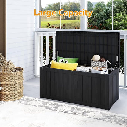 150 Gallon Resin Deck Box, Waterproof Outdoor Storage Box, Lockable for Patio Furniture, Garden Tools, Pool Accessories, UV-Resistant for All Weather Use, Black