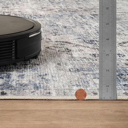 Bloom Rugs Caria Washable Non-Slip 10 ft Runner - Ivory/Blue/Gray Traditional Runner for Entryway, Hallway, Bathroom, and Kitchen - Exact Size: 2'6" x 10'