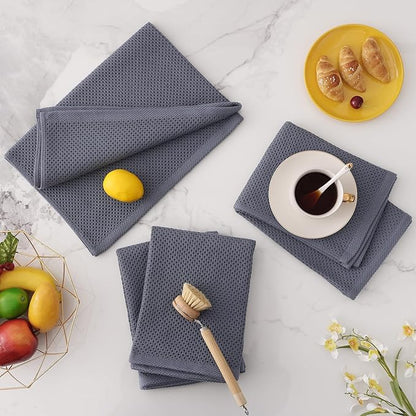 Homaxy 100% Cotton Waffle Weave Kitchen Dish Towels, Ultra Soft Absorbent Quick Drying Cleaning Towel, 20x28 Inches, 12-Pack, Dark Grey