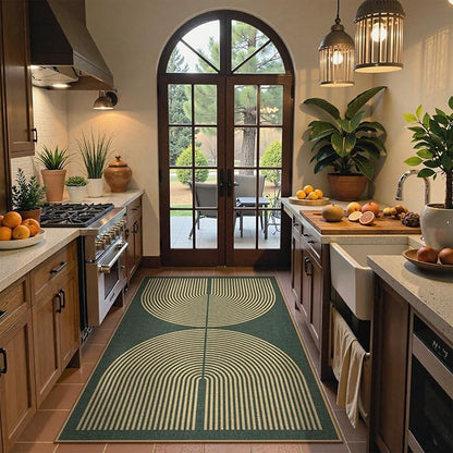 Lahome Modern Rainbow Easy Jute Entry Rug, 3x5 Washable Outdoor Patio Porch Rug, Farmhouse Non Slip Non Shedding Dark Green Carpet for Dorm Living Room Deck Front Door Kitchen