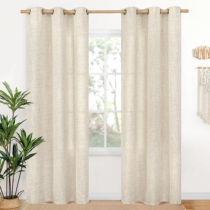 YoungsTex Linen Curtains 84 Inch Length for Living Room, Light Filtering Semi Sheer Window Drapes with Bronze Grommet Privacy for Bedroom Farmhouse Decorative, 42 x 84 Inch, 2 Panels