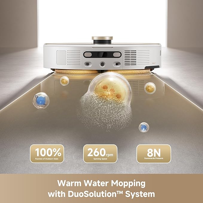 Mova V50 Ultra Complete Robot Vacuum and Mop Self-Cleaning, 24,000 Pa Suction, Liftable Navigation with Obstacle Overcoming and Warm Water Mopping with DuoSolution System Designed for Pets, White