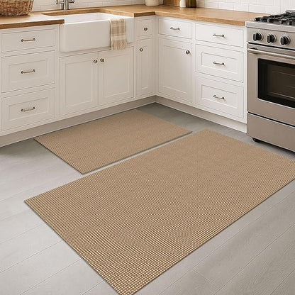 EARTHALL Area Rug Sets 2x3 and 3x5 Ft Washable Kitchen Mats for Floor Non Slip Rubber Backed Doormat Indoor Braided Indoor Door Rug for Entryway, Porch, Kitchen, Foyer, Orange/Tan/Brown