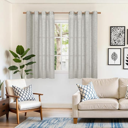 YoungsTex Linen Curtains 54 Inch Length Light Grey Textured Curtains with Bronze Grommet Light Filtering Drapes for Living Room Bedroom, 52 x 54 Inch, 2 Panels