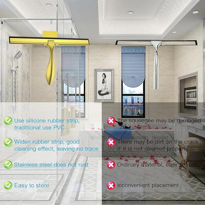 peafowl 12 inch Shower Squeegee Stainless Steel Bath Squeegee for Shower Glass Doors Bathroom Windows Kitchen Mirror and Car Glass with Hooks Holder (12 inch, Gold)