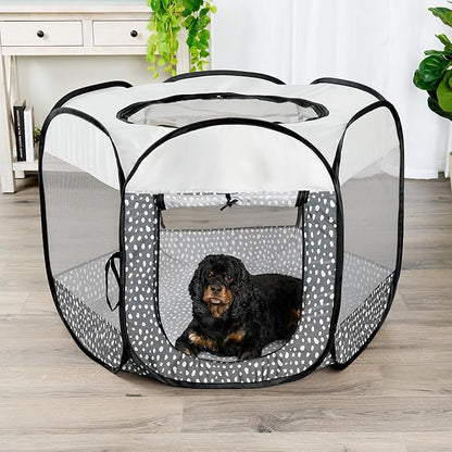 Furhaven Portable Dog Playpen Cat Tent, Pet Playground,Kennel Foldable Indoor Outdoor Zippered Puppy Crate - Gray Pebbles, Medium