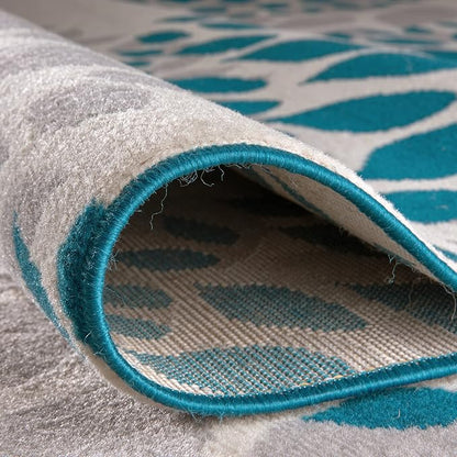 Rugshop Modern Blue Floral Circles Design Area Rug – Elegant Non-Shedding, 6'6" Round for Living Room, Bedroom, Dining Room, Kitchen