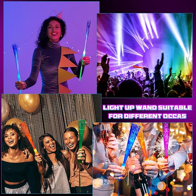 Lewtemi 60 Pack Fiber Optic Wand Glow Wand LED Light Up Sticks Bulk with 3 Flashing Models Flashing Sticks with Included Batteries for Wedding Birthday Mardi Gras Valentine Party Favor(Bright Colors)