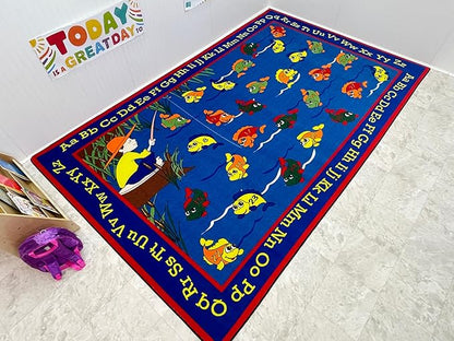 Lazy River Fishing Kid's Rug, 6' x 8'6", Multicolored, Educational Classroom Rug, Kids Learning Play Mat | Area Rug for Bedroom or Playroom
