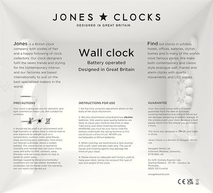 JONES CLOCKS® Studio Wall Clock | Modern Round Style | 12 inch | Dark Navy Blue | Easy to Read Numbers | Versatile Design for Kitchen, Living Room or Office
