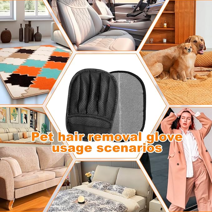 2 Pairs of pet Grooming Gloves, Suitable for Cats and Dogs. Five-Finger Static pet Grooming Gloves. Reusable pet Grooming Tools for Sofas, Clothes, pet beds and Carpets. (M)