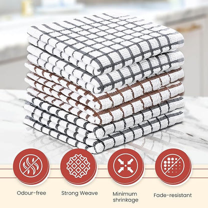 Vintage Vista 100% Cotton Dish Cloths (Pack of 6) - Dish Rags for Washing Dishes - Reusable & Highly Absorbent Kitchen Towels - Kitchen Rags for Christmas - (12" x 12" - Multicolor Checkered)