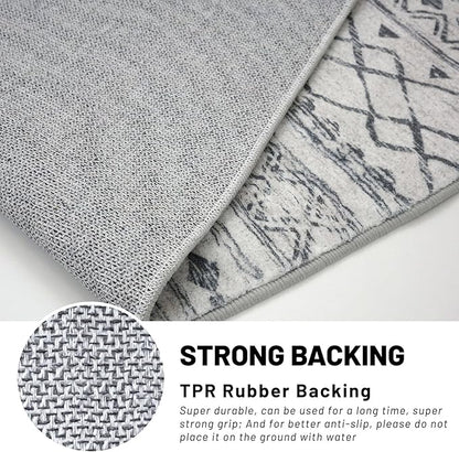 KUTA Moroccan Rugs for Entryway, 2PCS 2x3 and 2x6 Grey Entrance Small Area Rug, Non-Slip Washable Ultra Soft Hallway Runner Rug, Vintage Geometric Low-Pile Indoor Door Mat Floor Carpet