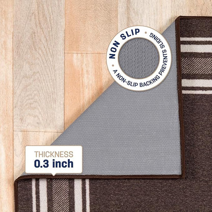 Modern Bordered Non Slip Indoor Runner Rugs for Living Room 2x3 Area Rugs for Kitchen, Rug for Bedroom, and Hallway, Stain Resistant Easy Cleaning Non Shedding Brown 2 x 3