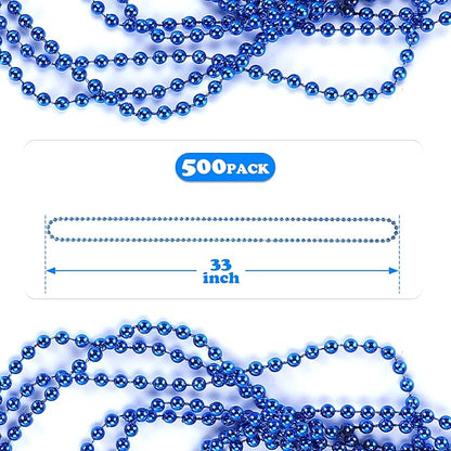 500 PCS Blue Bead Necklace, 33 Inch Mardi Gras Christmas Beads, Bulk Metallic Party Beads for Mardi Gras Parade, St Patricks Day, Wedding, Birthday, Pirate Carnival Party Favors