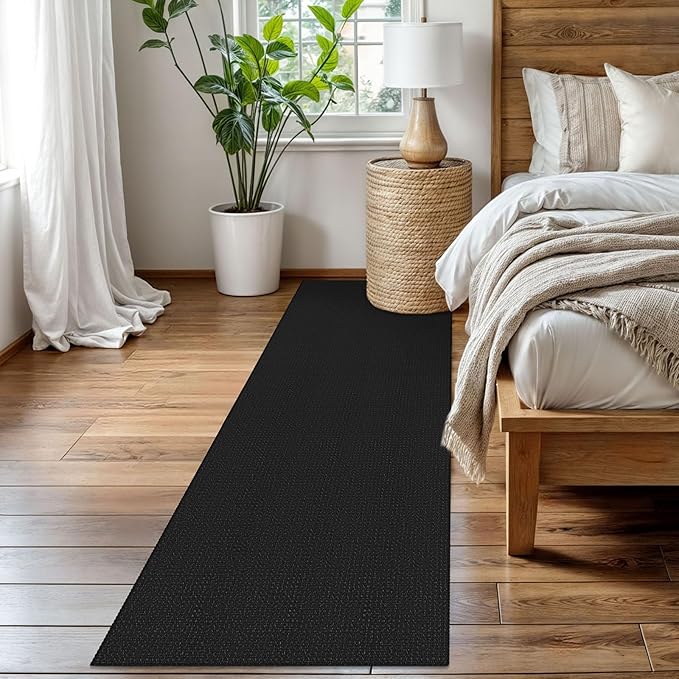 EARTHALL Woven Runner Rug 2.6x8 Ft Washable Runners for Hallways Wide Non Slip Rubber Backed Kitchen Runner Braided Indoor Floor Carpet for Entryway Hallway Kitchen Bedroom, Black/Grey