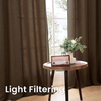 BGment Brown Linen Curtains for Living Room 63 Inch Length 2 Panels, Chocolate Burlap Country Rustic Window Drapes Textured Light Filtering for Bedroom Laundry Privacy with Grommet, Each 52 Inch Wide