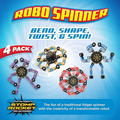 Stomp Rocket Robo Spinner, Transformable Fidget Spinner, 4-Pack - Transformer Robot Fidget Toy for Kids - Cool Sensory Gadgets - Spinning STEM Gifts & Party Favors for Boys, Girls, Teens & Adults