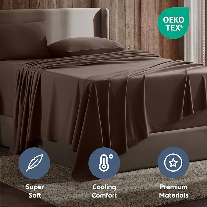 Nestl Queen Sheet Set - Luxury 1800 Ultra-Soft Microfiber Bed Sheets - Double Brushed - Deep Pockets - Easy Fit - 4 Piece Set - Bedding Sheets & Pillowcases (Queen, Chocolate Brown)