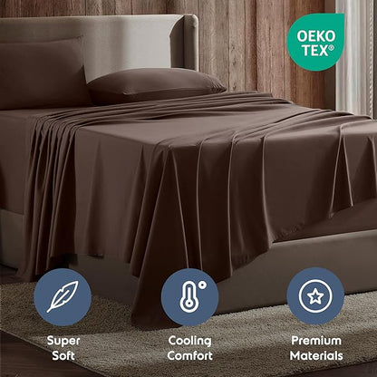 Nestl King Sheet Set - Luxury 1800 Ultra-Soft Microfiber King Bed Sheets - Double Brushed - Deep Pockets - Easy Fit - 4 Piece Set - Bedding Sheets & Pillowcases (King, Chocolate Brown)