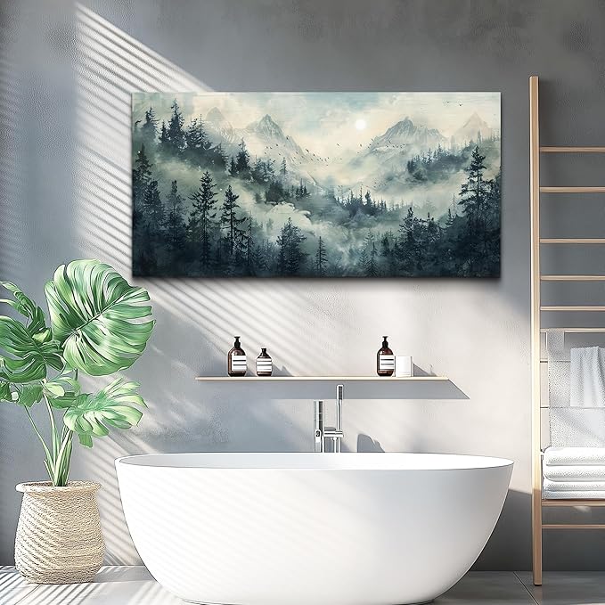 KELIYUAN Misty Forest Landscape Painting Wall Art Painting Modern Canvas Print Natural Landscape Art Pictures Living Room Dining Room Wall Decor Bedroom Office Home Decoration Aesthetics 20x40 In
