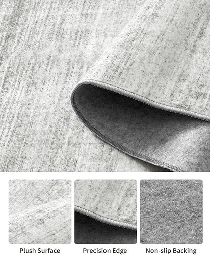 Art&Tuft Washable Rugs 6x9, Low Pile Area Rugs for Living Room - Non Slip and Stain Resistant Soft Thin 6x9 Rug for Bedroom, Dining Room, Kitchen, Office, Grey