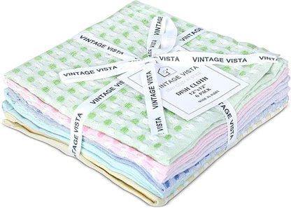 Vintage Vista 100% Cotton Dish Cloths (Pack of 6) - Dish Rags for Washing Dishes - Reusable & Highly Absorbent Kitchen Towels - Kitchen Rags for Christmas - (12" x 12" - Multicolor Honeycomb)
