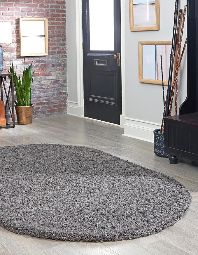 Unique Loom Solid Shag Collection Area Rug (3' 3" x 5' 3" Oval, Graphite Gray)