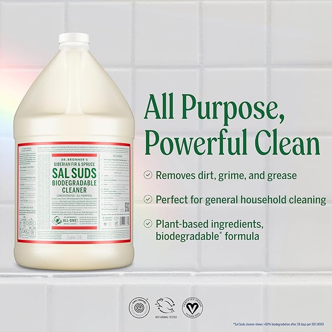 Dr. Bronner’s Pure-Castile Magic Soap Variety Pack & Sal Suds Biodegradable Cleaner Liquid Body Soap, All-Purpose Cleaner, Vegan, Cruelty-Free, Non-GMO, Peppermint Pure-Castile Liquid 32 oz & Sal Suds