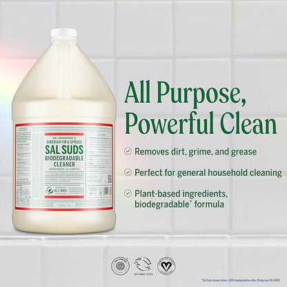 Dr. Bronner’s Pure-Castile Magic Soap Variety Pack & Sal Suds Biodegradable Cleaner Liquid Body Soap, All-Purpose Cleaner, Vegan, Cruelty-Free, Non-GMO, Peppermint Pure-Castile Liquid 32 oz & Sal Suds