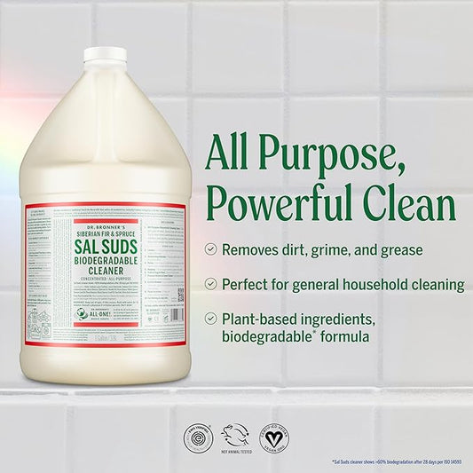 Dr. Bronner’s Pure-Castile Magic Soap Variety Pack & Sal Suds Biodegradable Cleaner Liquid Body Soap, All-Purpose Cleaner, Vegan, Cruelty-Free, Non-GMO, Peppermint Pure-Castile Liquid 32 oz & Sal Suds