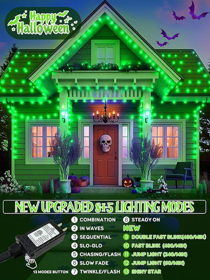 Upgraded 250LED C6 Connectable Halloween String Lights, 82FT Waterproof Green Lights for Outside, Fairy Twinkle Light Plug in with 13 Modes & Timer for Outdoor Indoor Party Tree Halloween Decorations