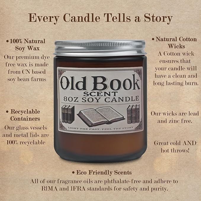 Old Book Candle, Book Lovers Gifts Ideas for Readers, Reading Accessories, Bookish Present, Birthday Gifts for Women, Bookworm, Librarian, Men