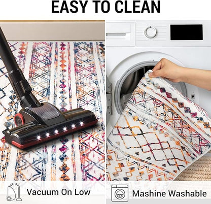 KUTA Moroccan Washable Hallway Runner Rug, 2x8 Non-Slip Vintage Multi-Color Boho Kitchen Rugs Ultra Soft Distressed Geometric Floor Carpet Runners for Bedroom Laundry Living Room
