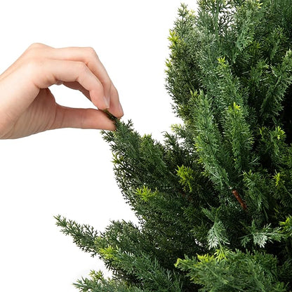 Premium 16" Diameter Artificial Cypress Topiary – Set of 2 Faux Plants in Beige Decorative Planters – UV-Resistant, Weatherproof, Realistic Outdoor & Indoor Greenery