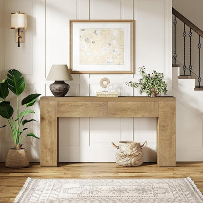 Tribesigns 63-Inch Wooden Console Table with 2 Hidden Drawers, Farmhouse Rustic Brown Sofa Table for Living Room, Hallway, Entrance, Foyer, Easy Assembly (Brown)