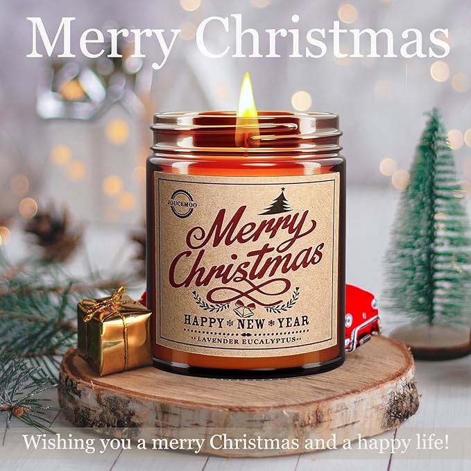 Christmas Gifts for Women & Men - Lavender Eucalyptus Scented Candles 7oz, Natural Soy Wax for Home Aromatherapy, Christmas Candles Gifts for Women