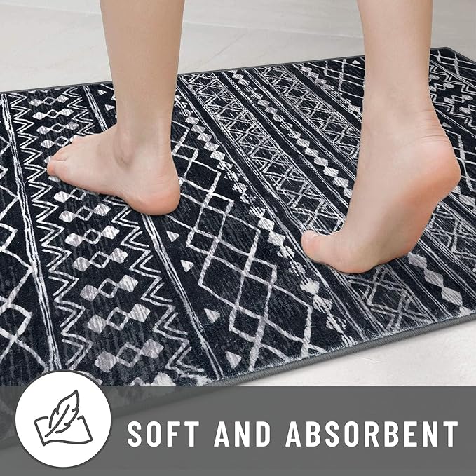 KUTA Boho Vintage Hallway Runners 2x5 ft Black Moroccan Washable Runner Rug Non-Slip Kitchen Rug Ultra Soft Distressed Geometric Floor Carpet for Bedroom Laundry Living Room