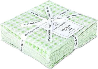 Vintage Vista 100% Cotton Dish Cloths (Pack of 6) - Dish Rags for Washing Dishes - Reusable & Highly Absorbent Kitchen Towels - Kitchen Rags for Christmas - (12" x 12" - Green Honeycomb)