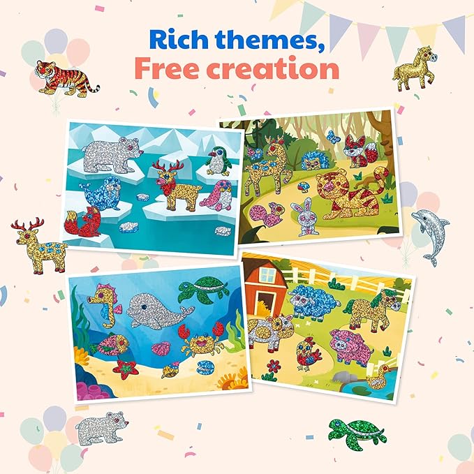 JoyCat 24 Pack Foil Craft Party Favors,No Mess Arts and Crafts for Kids,Goodie Bag Stuffers,DIY Creative Activity, Valentines Birthday Gift for Girls Boys 4 5 6 7 8 9 Years Old(Animal)