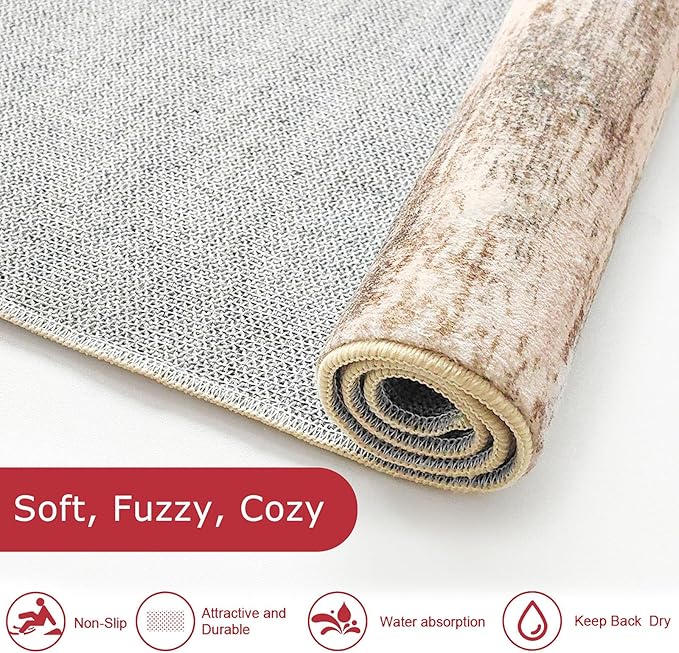 KOZYFLY Modern Abstract Kitchen Runner Rug, 2x8 Washable Rug Runner Non-Slip Soft Hallway Runner Rugs, Print Blush Brown Carpet Runner for Entryway Bathroom Laundry Room Foyer