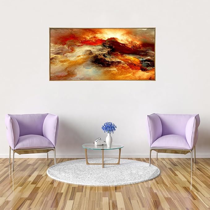 YYYYHPP WKYP0275 Abstract Wall Art Orange Flow Canvas Wall Art Wood Framed Canvas Prints Painting Pictures Ready to Hang for Living Room Bedroom Kitchen Home and Office Wall Decor