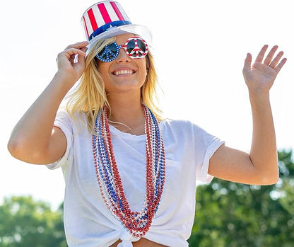 4th of July Necklace Accessories, 72PCS Veterans Day Beads Necklace Bulk, Round Fourth of July Red Blue Silver Beads Party Favors, Bead Bulk for Veterans Day Patriotic Parade Party Celebration
